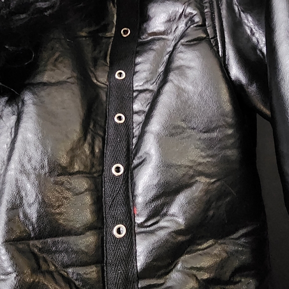 SOLD TRIPP NYC XL Vegan Leather Penny Lane Faux Fur Coat Red & Black w Grommets - Picture 6 of 13